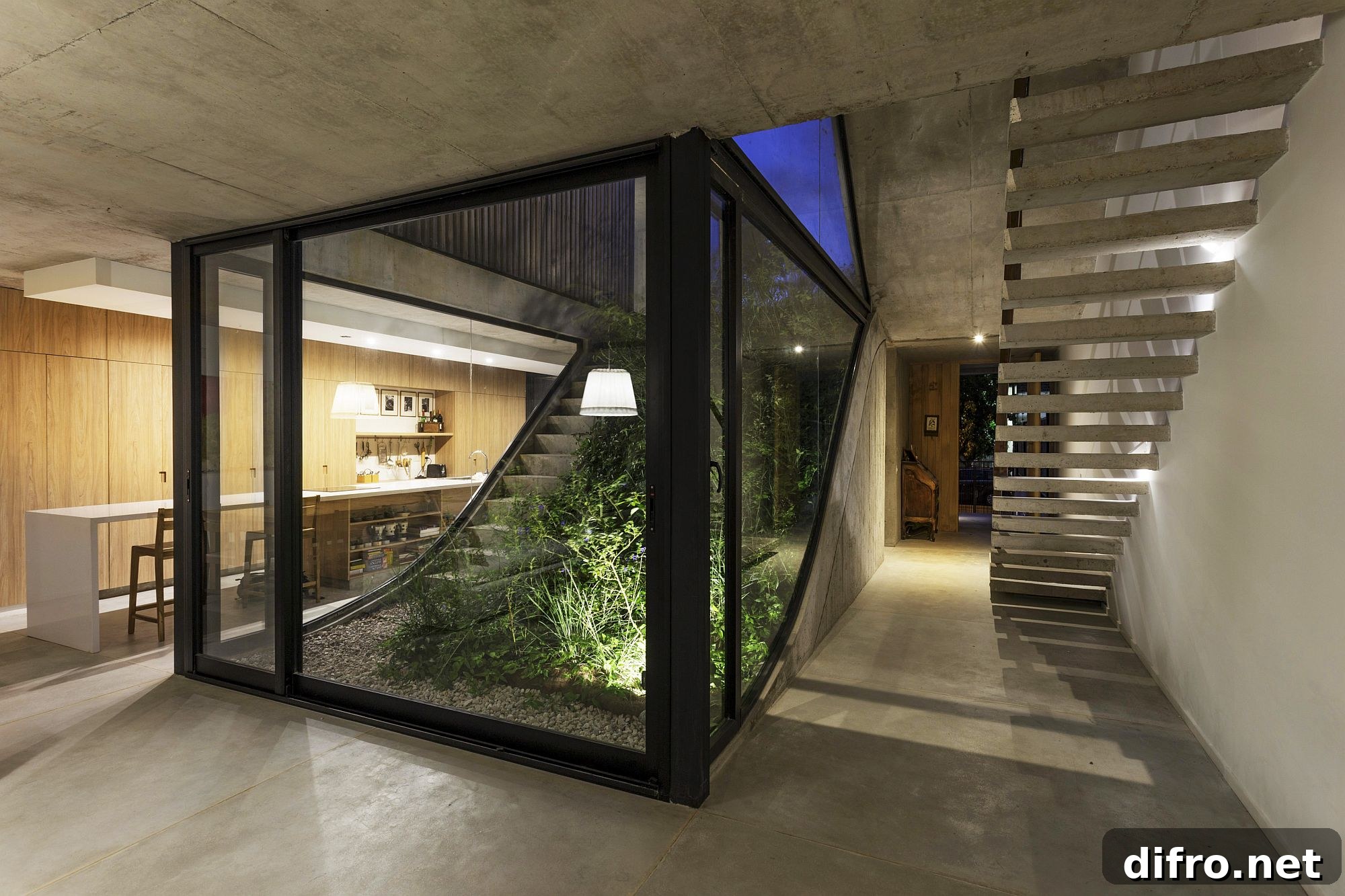 Sloped gardens become part of the indoor visual