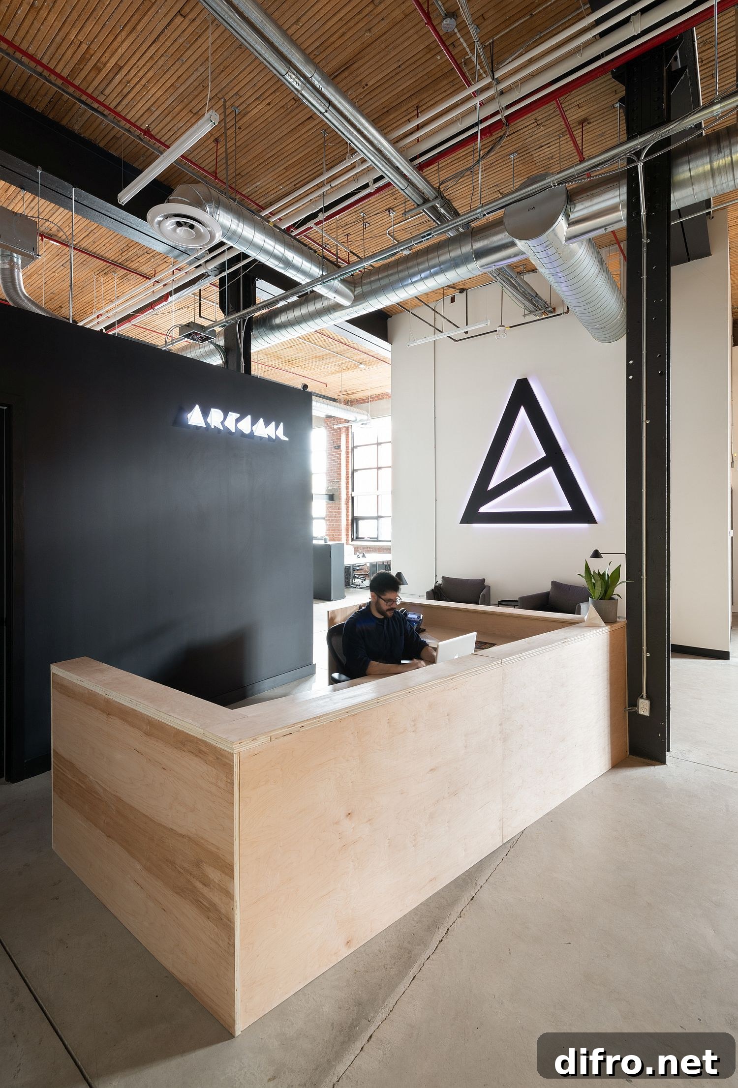 Metal, wood and black entrance to the studio