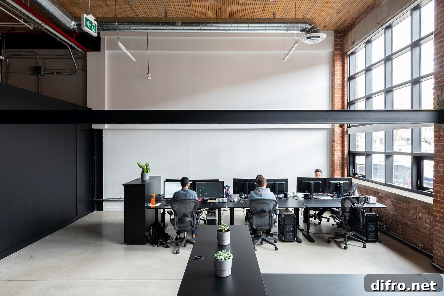 Open work areas with modern industrial style