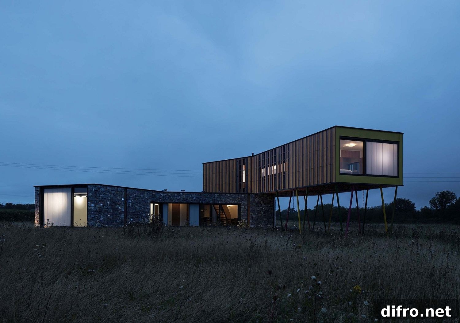 View of the Meadow Dance House after sunset