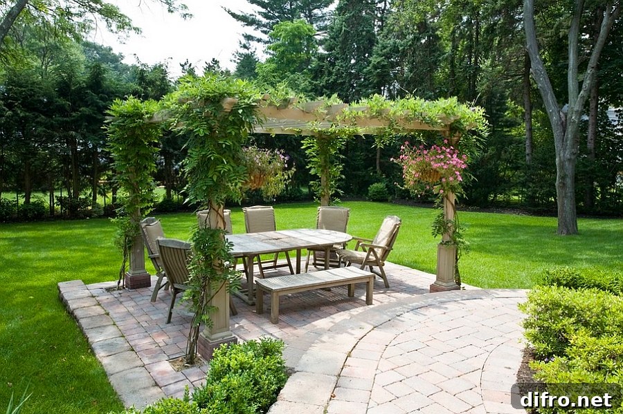 Pergola and garden setting for outdoor dining