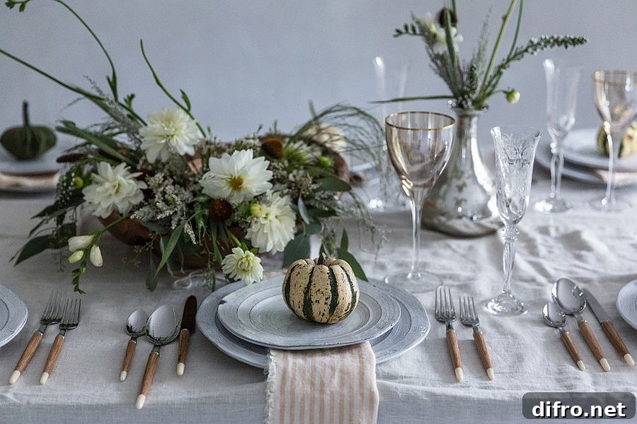 Add greenery to a white and wood fall-themed table