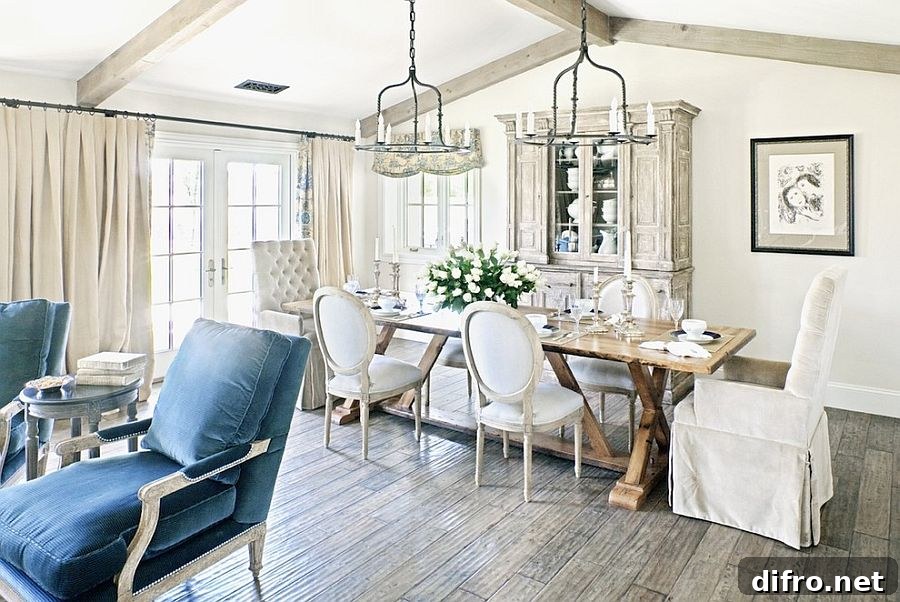 Exquisite shabby chic dining room with antique charm