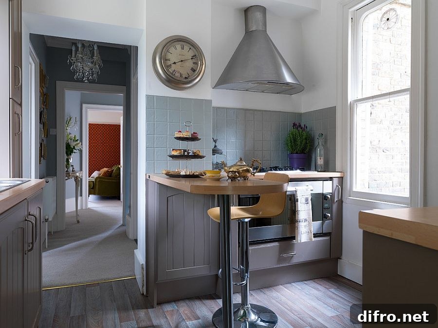 Small kitchen island serving as a breakfast zone