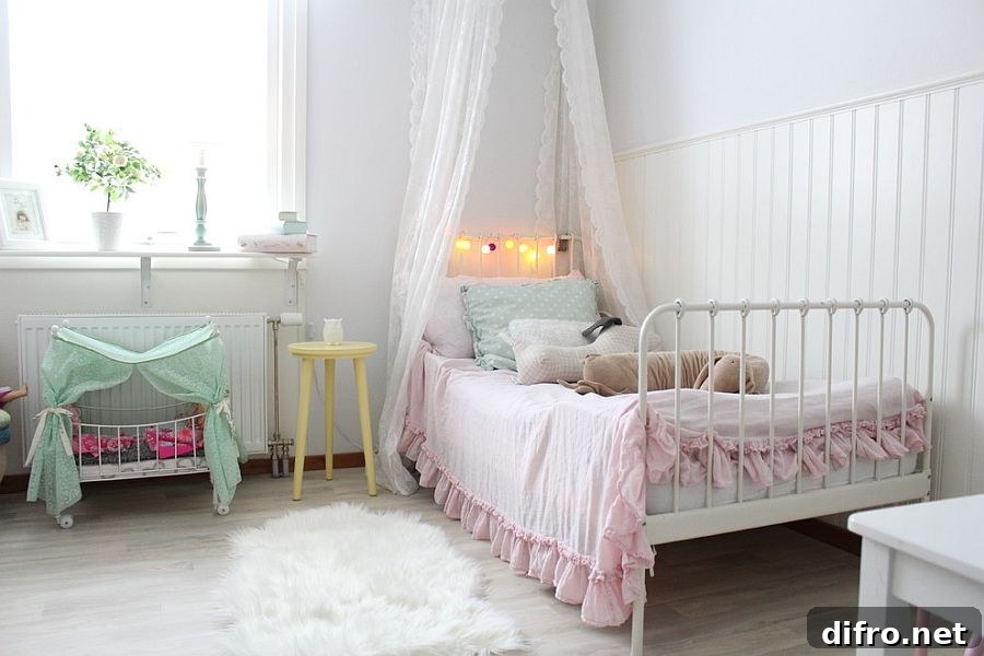 Shabby chic kids' bedroom with pastel accents