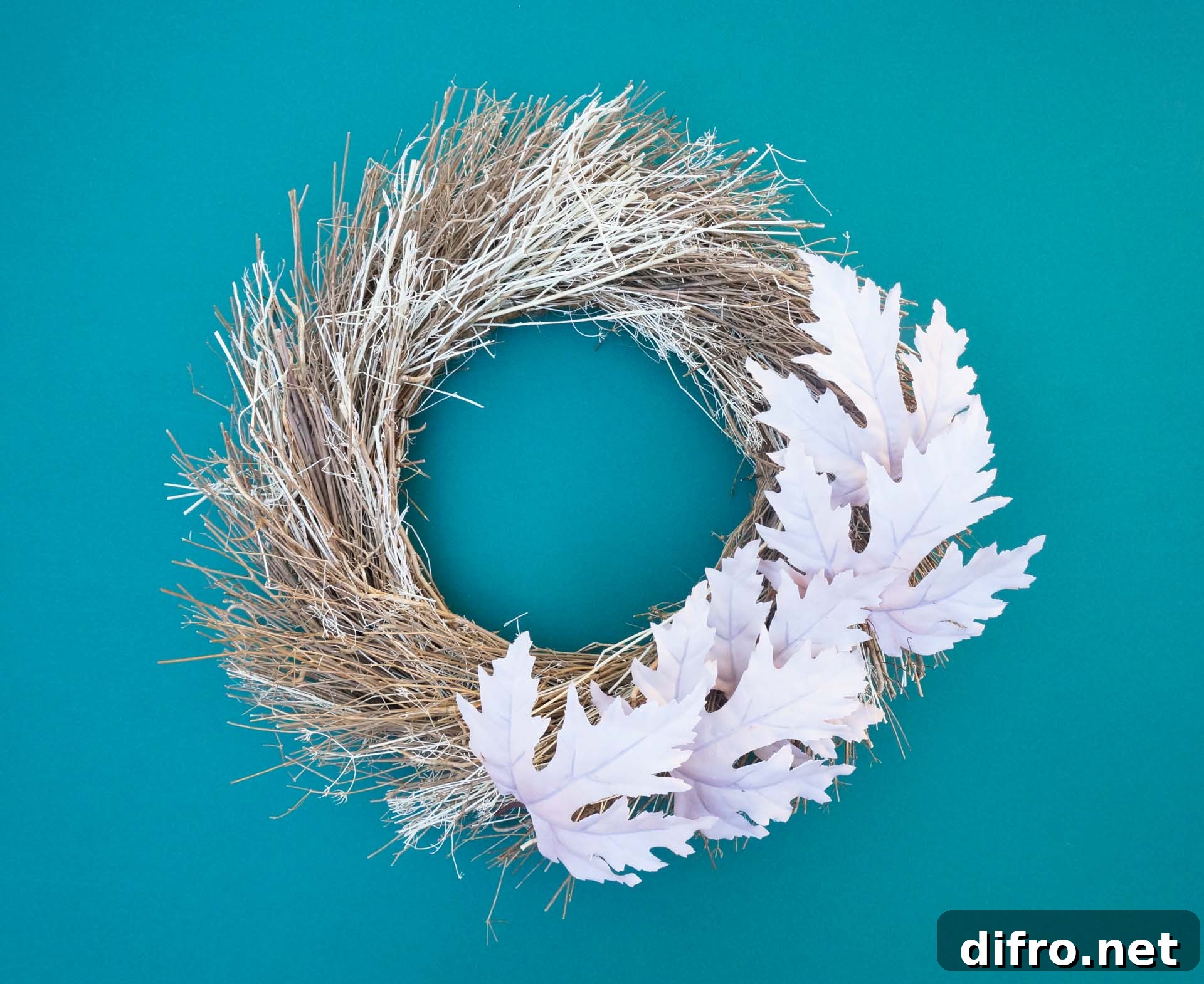 Minimal fall wreath with faux leaves