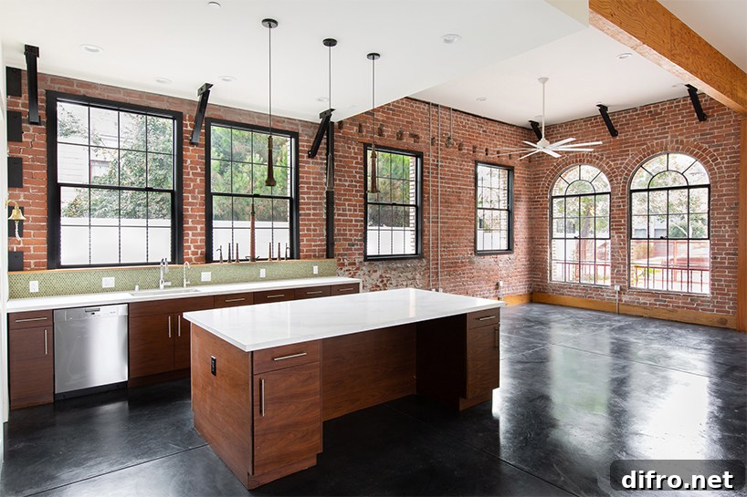 Interior showing exposed brick and modern finishes