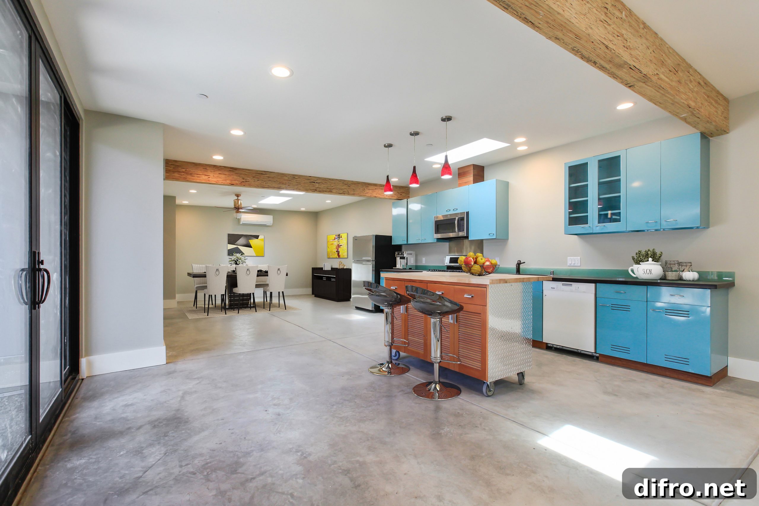 Industrial-style kitchen and dining area