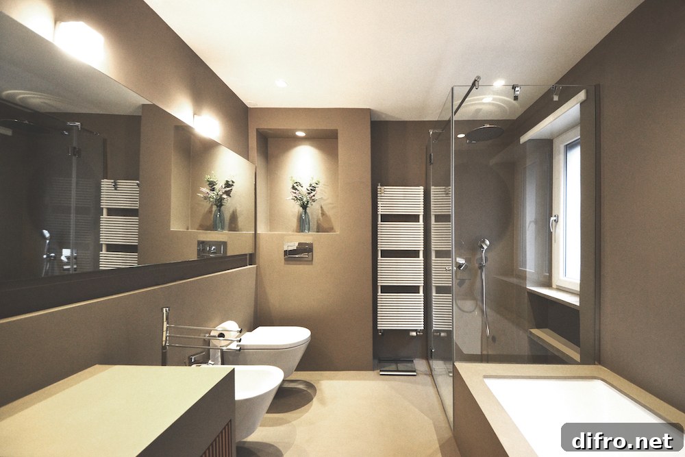 Bathroom with cement-resin finishes