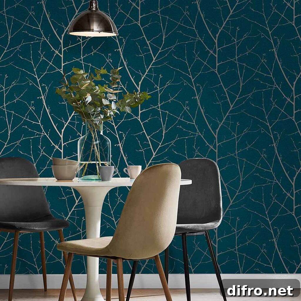 deep green wallpaper with forest motif