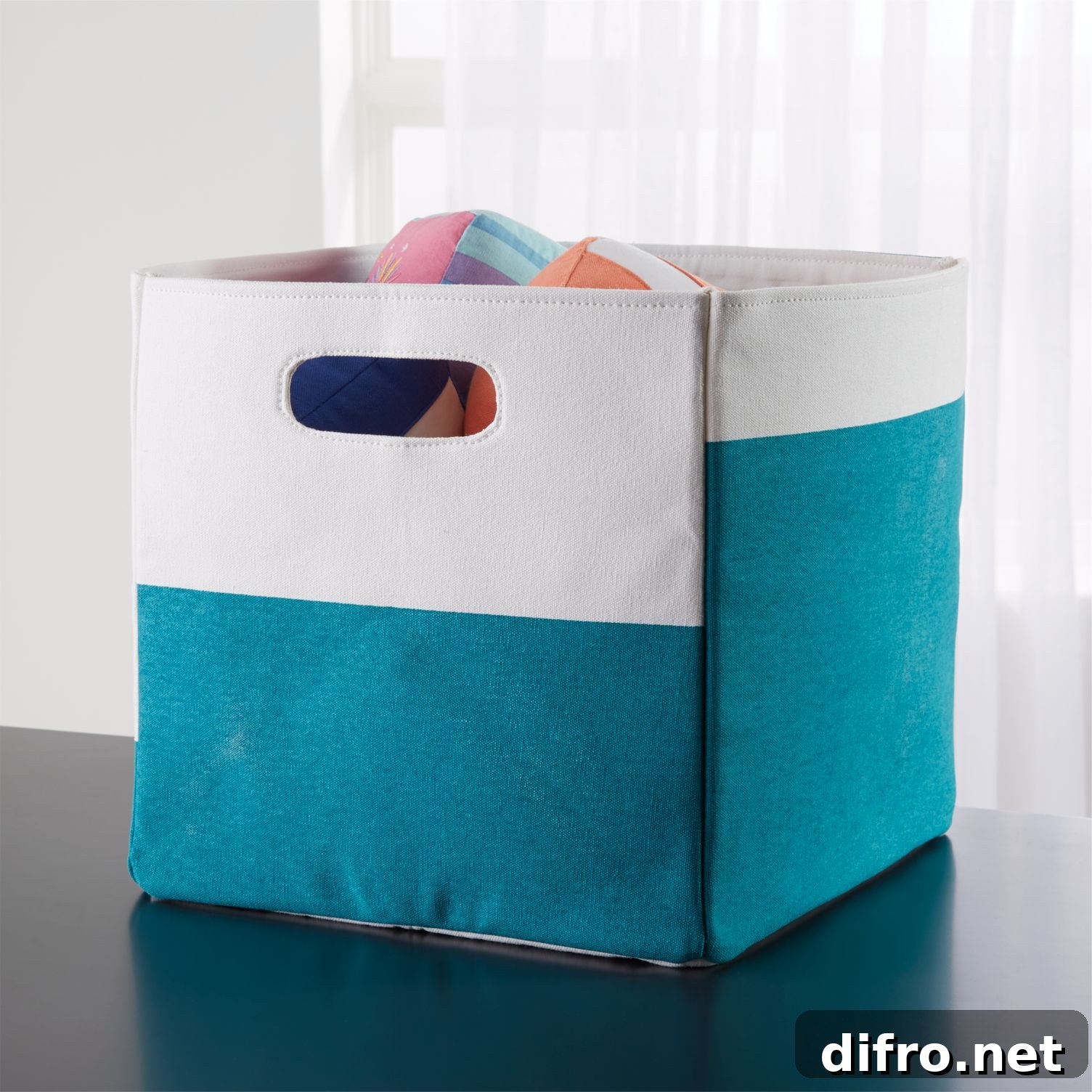 Teal cube storage bin