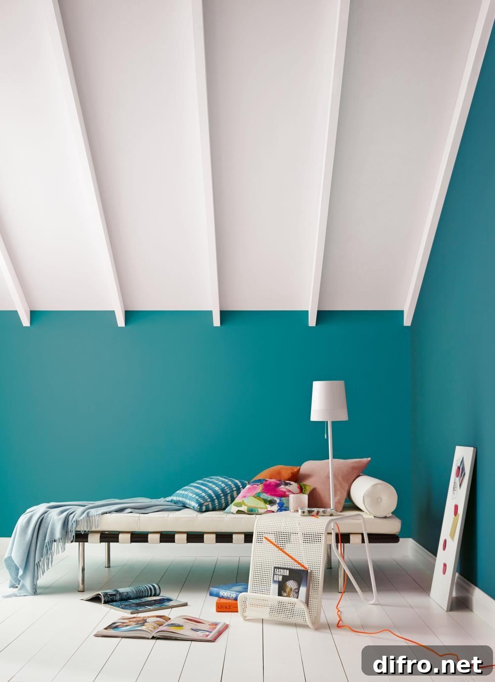 Bedroom with teal accents