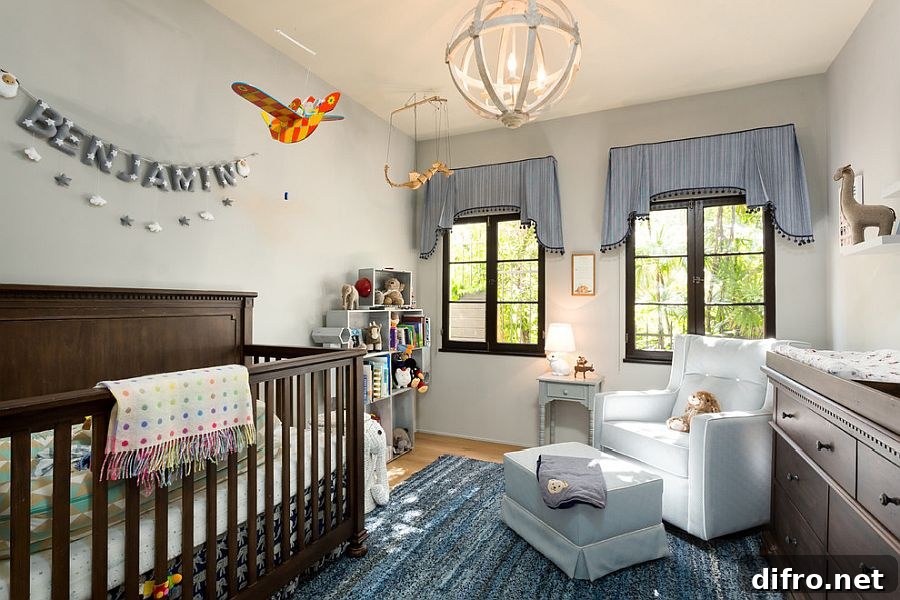 Crib and subtle touches creating a modern Mediterranean look