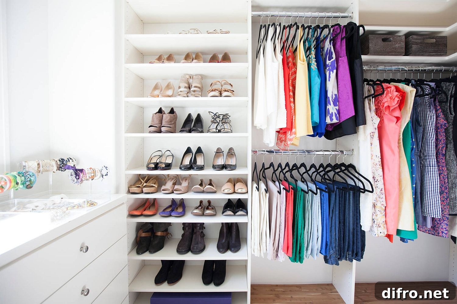 Larger closet with organized wardrobe