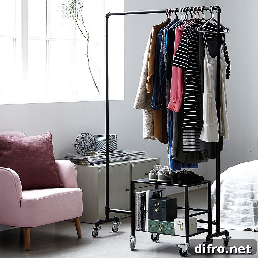 Mobile standalone wardrobe on wheels