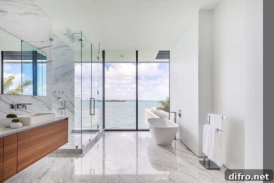 Contemporary bathroom with floating wooden vanity