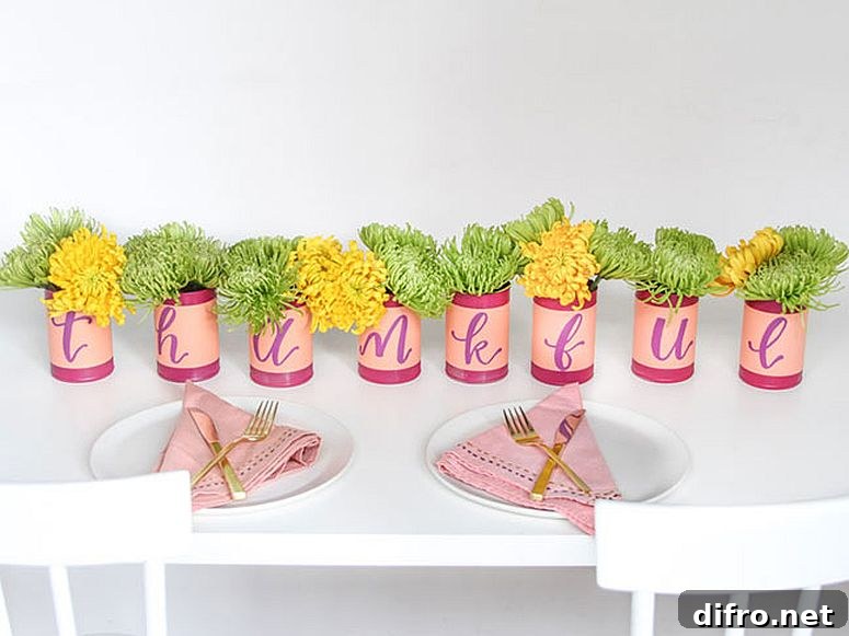 DIY upcycled tin can centerpiece
