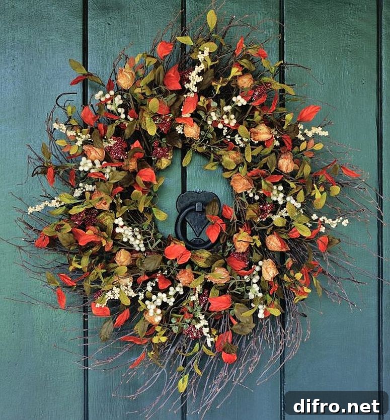 Fall-themed wreath that is both gorgeous and colorful