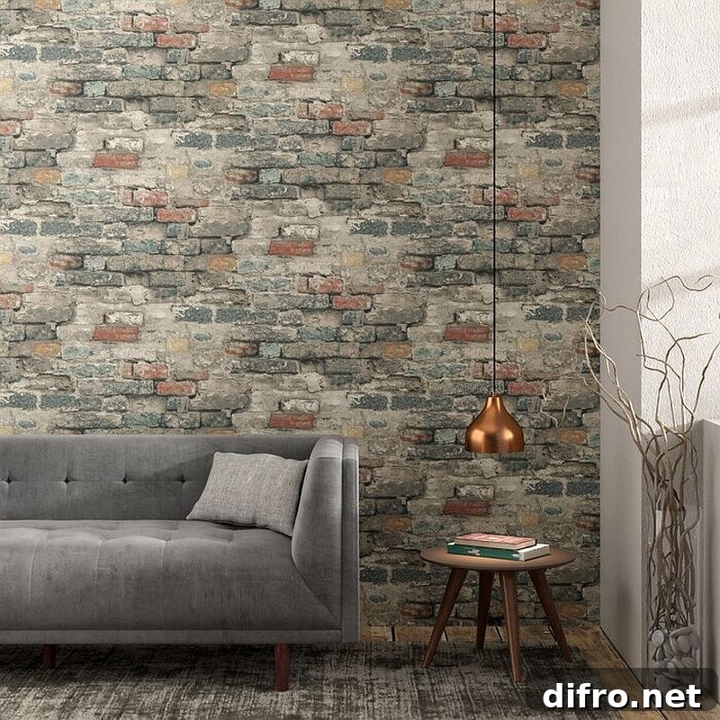 Weathered brick wallpaper for authentic look