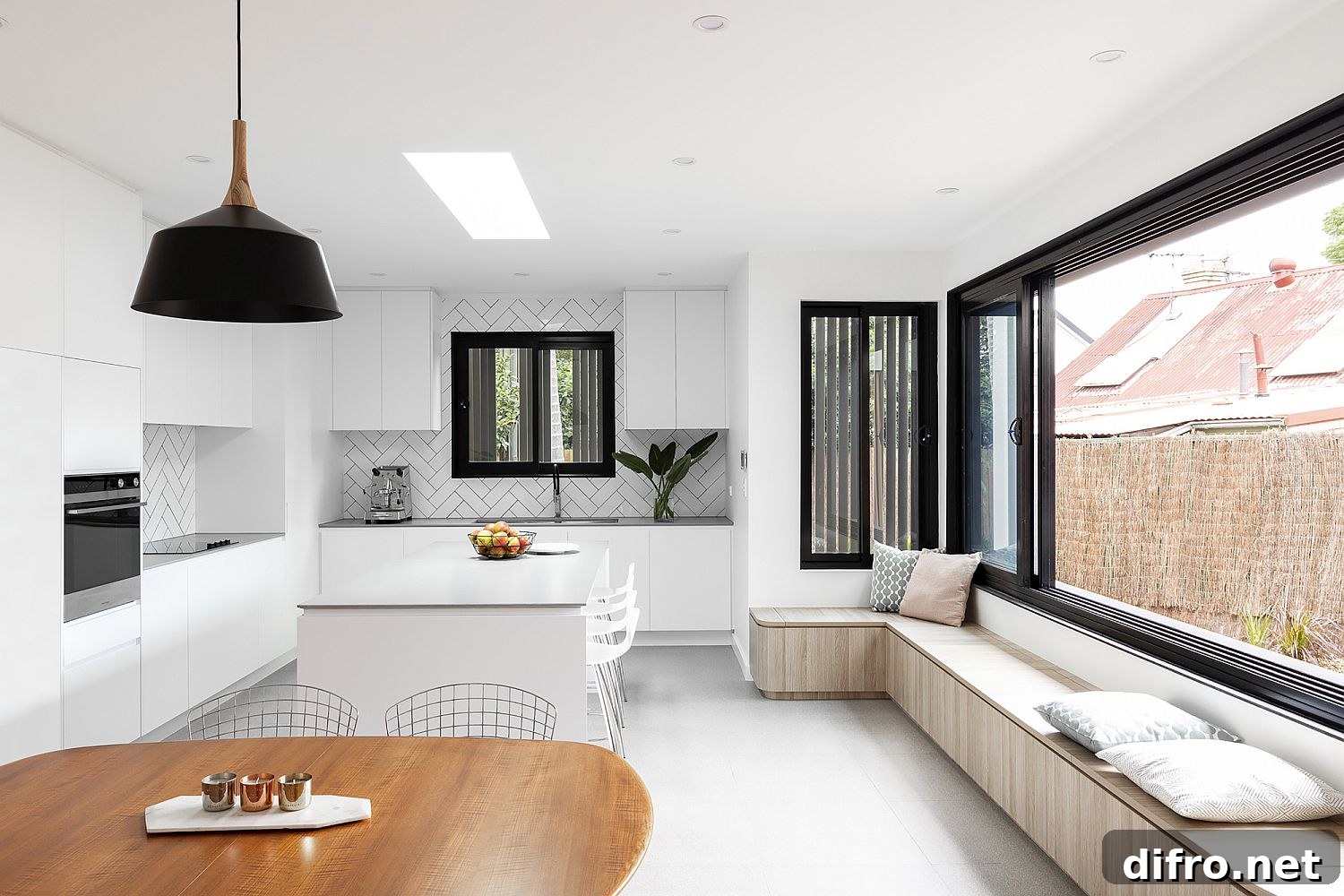 Window seat with storage in kitchen