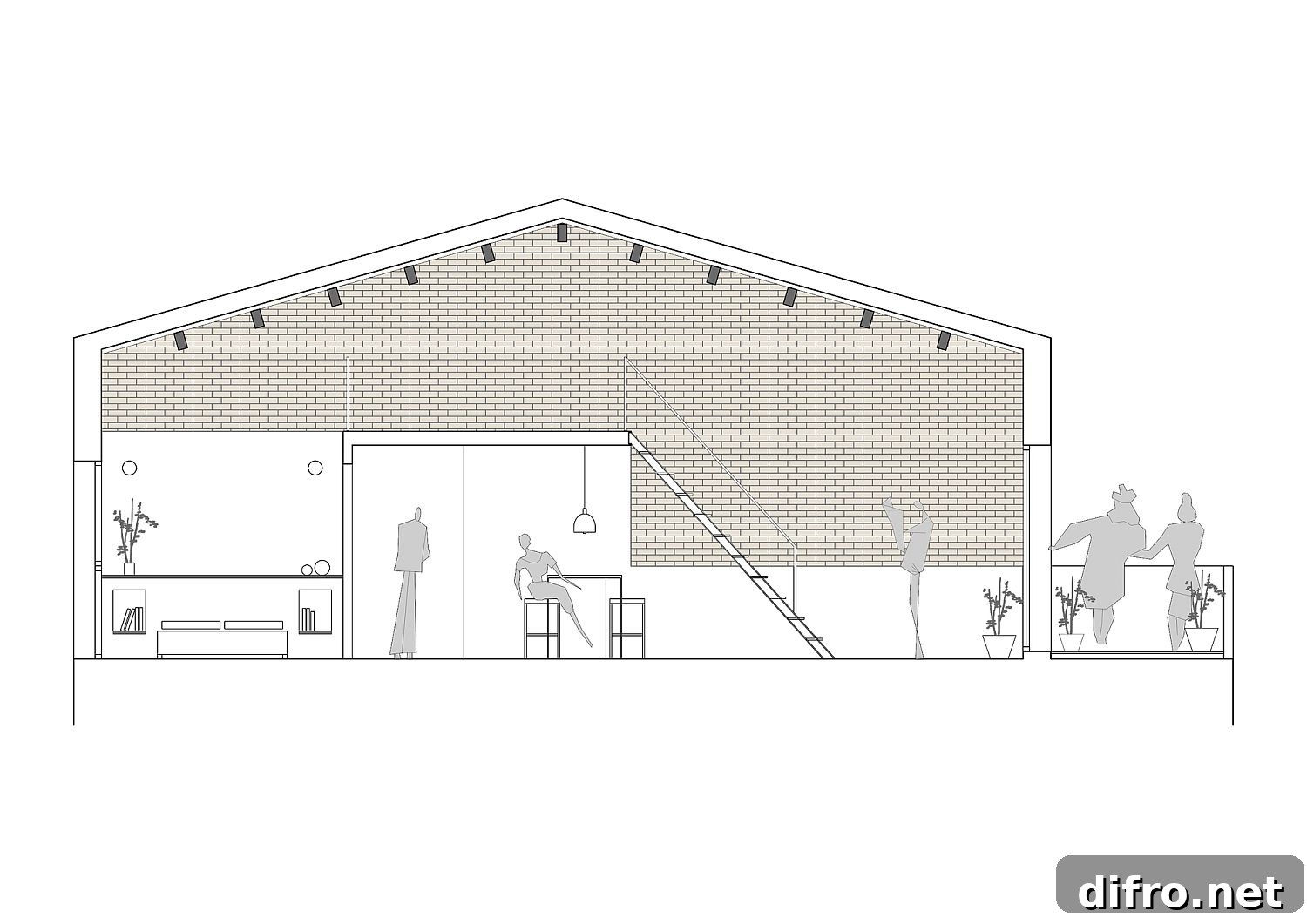 Sectional view of Mezzanine House Refurbishment in Barcelona