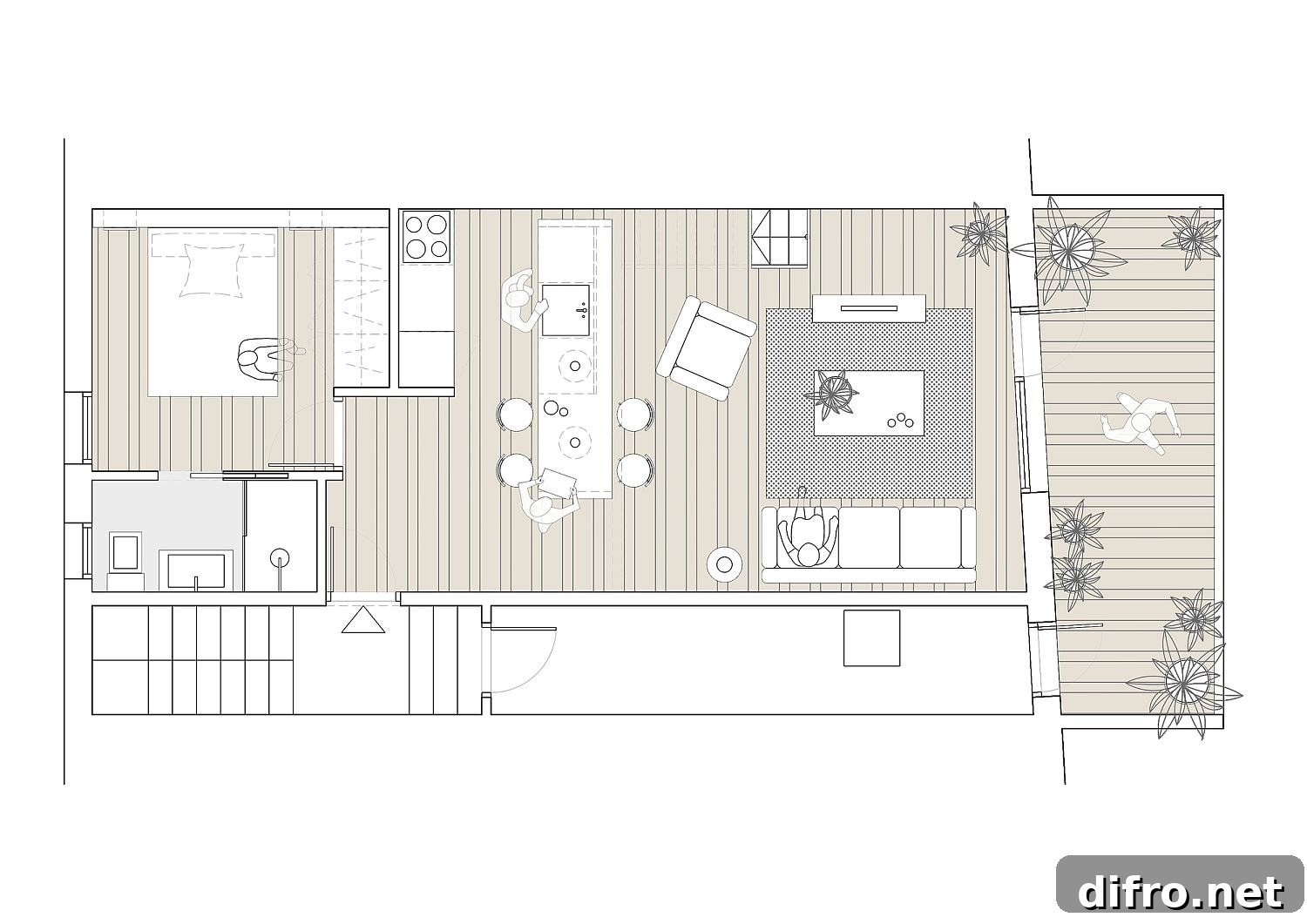 Floor plan of the tiny Mezzanine home in Barcelona revamped for modern living
