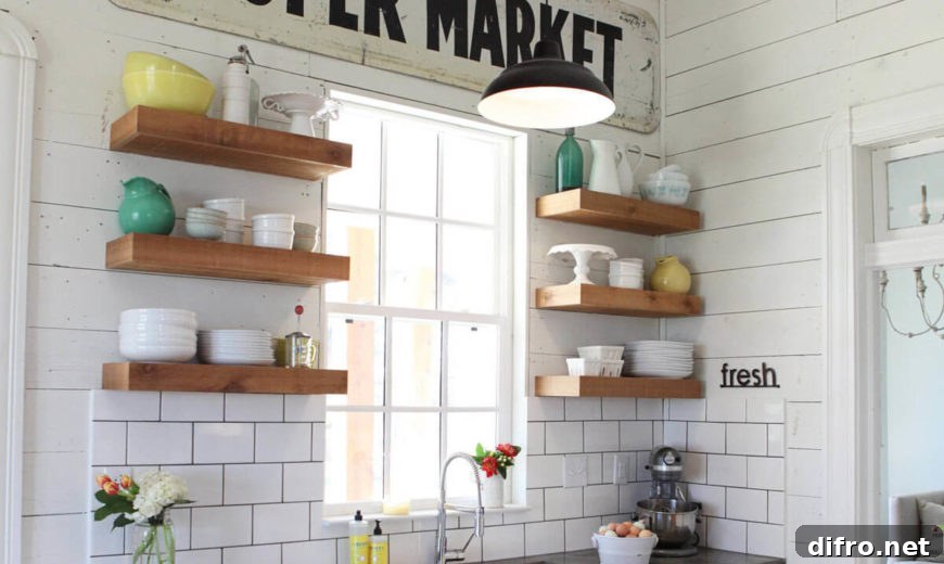 Bright farmhouse kitchen with white shiplap