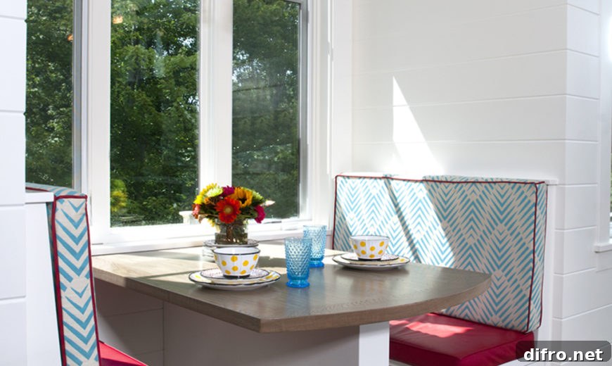 Light and cheery breakfast nook with shiplap walls