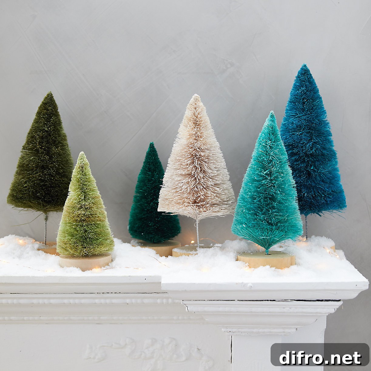 Bottle brush trees in green and blue