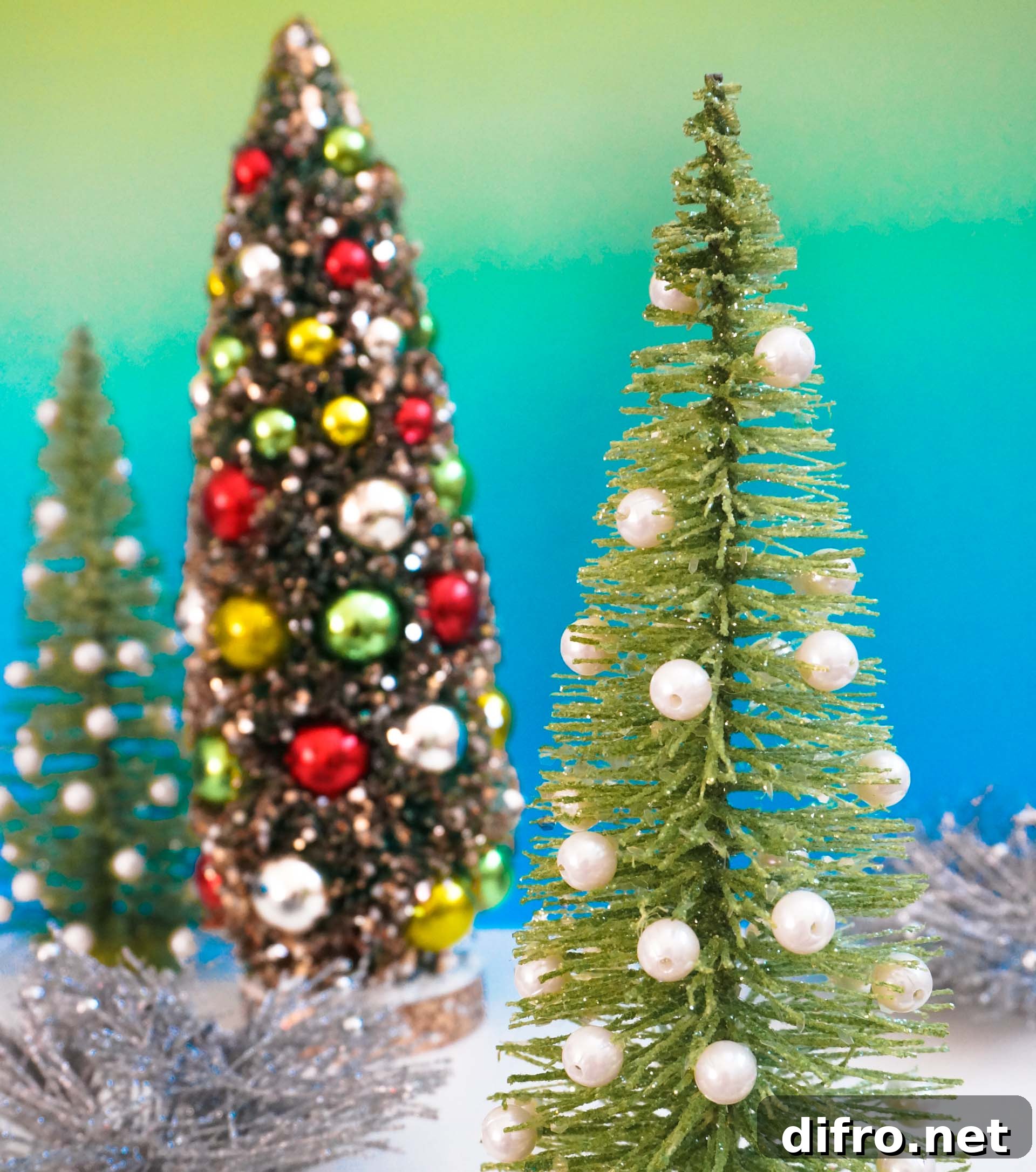 Ornaments on sisal tabletop trees