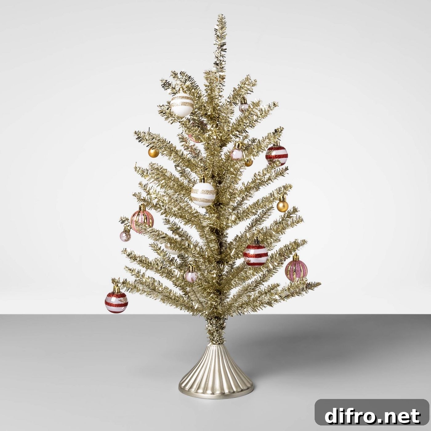 Decorated tinsel tabletop tree
