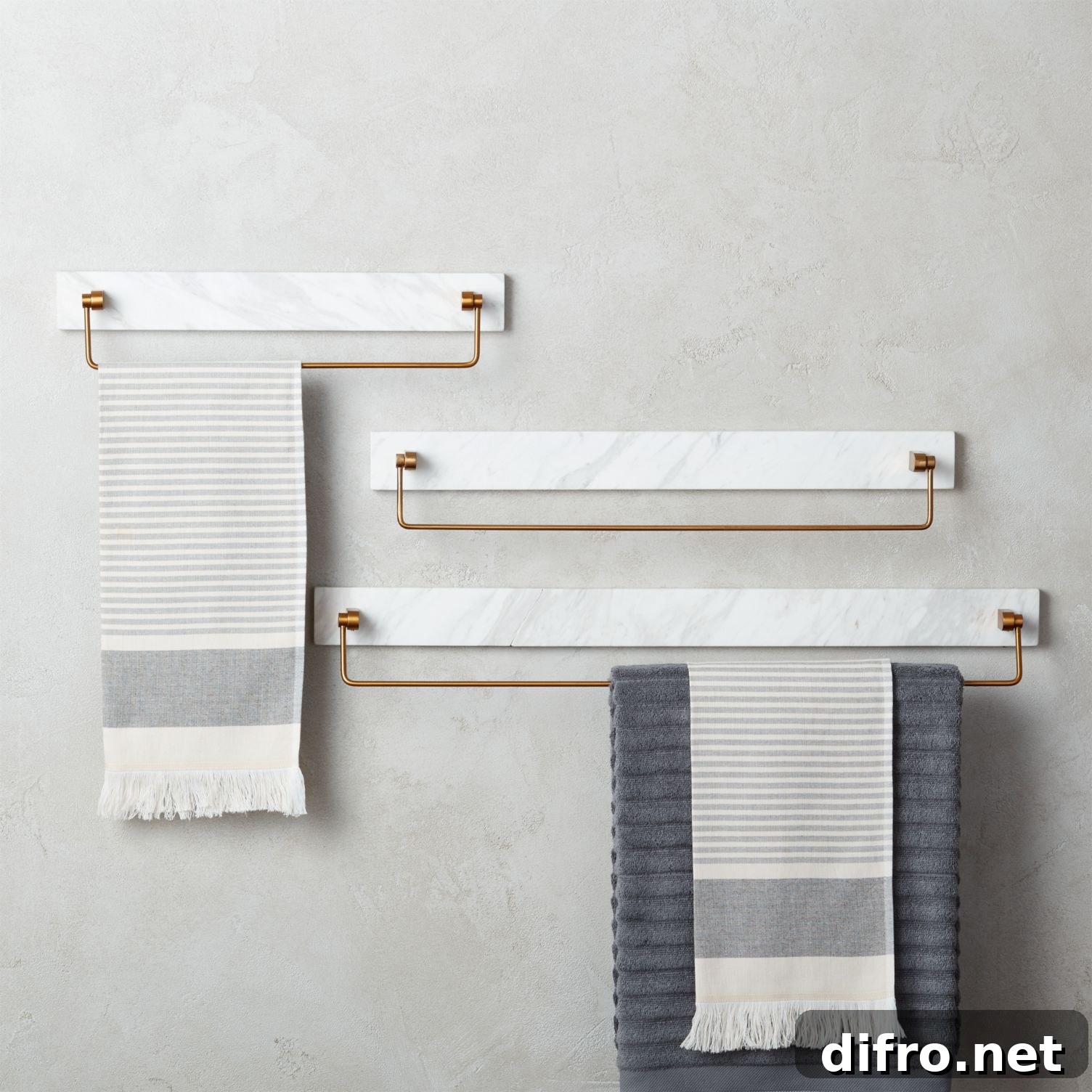Marble towel bars with gold detailing