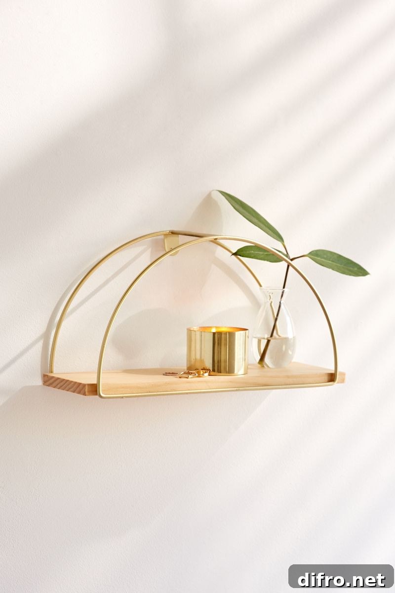 Wood and iron semicircle wall shelf