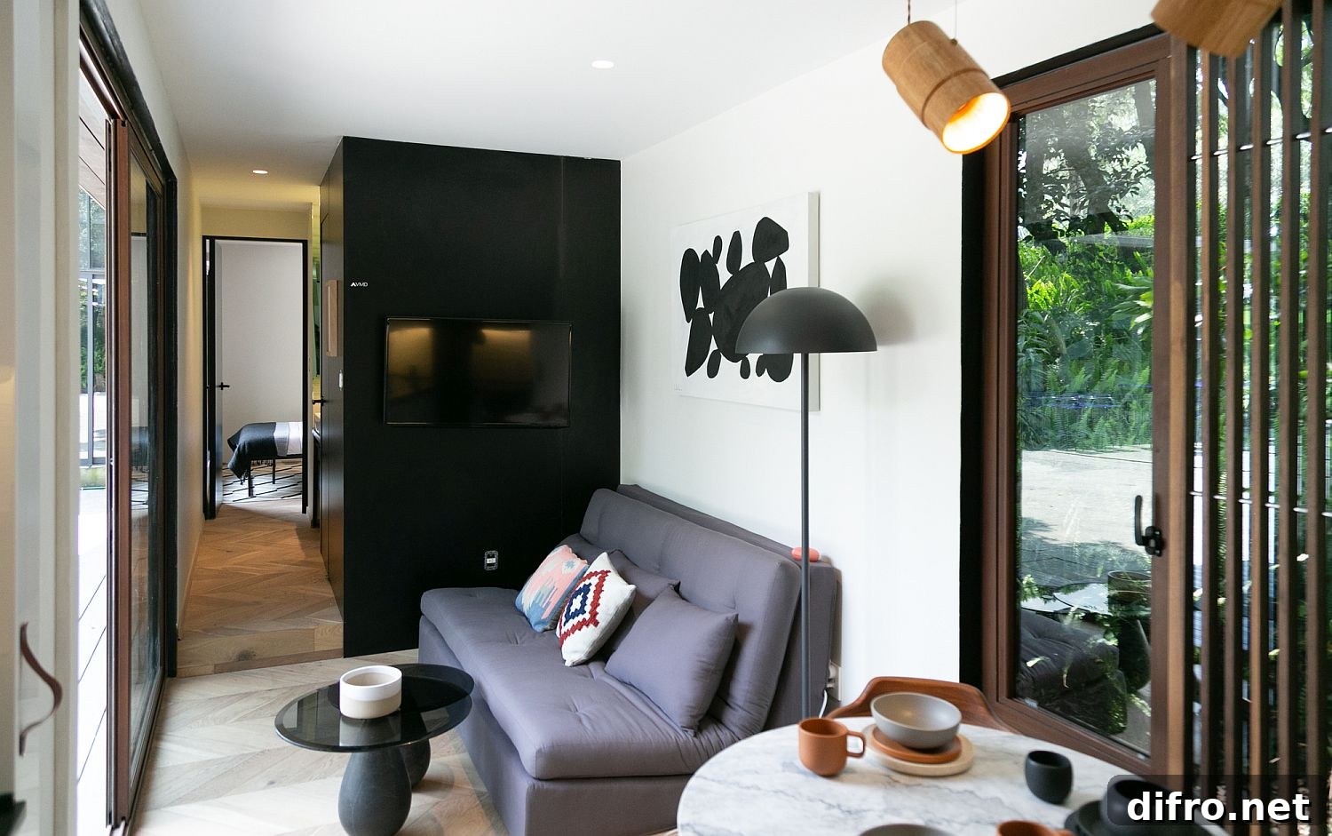 Interior decor of the prefab with understated furniture and eco-friendly materials