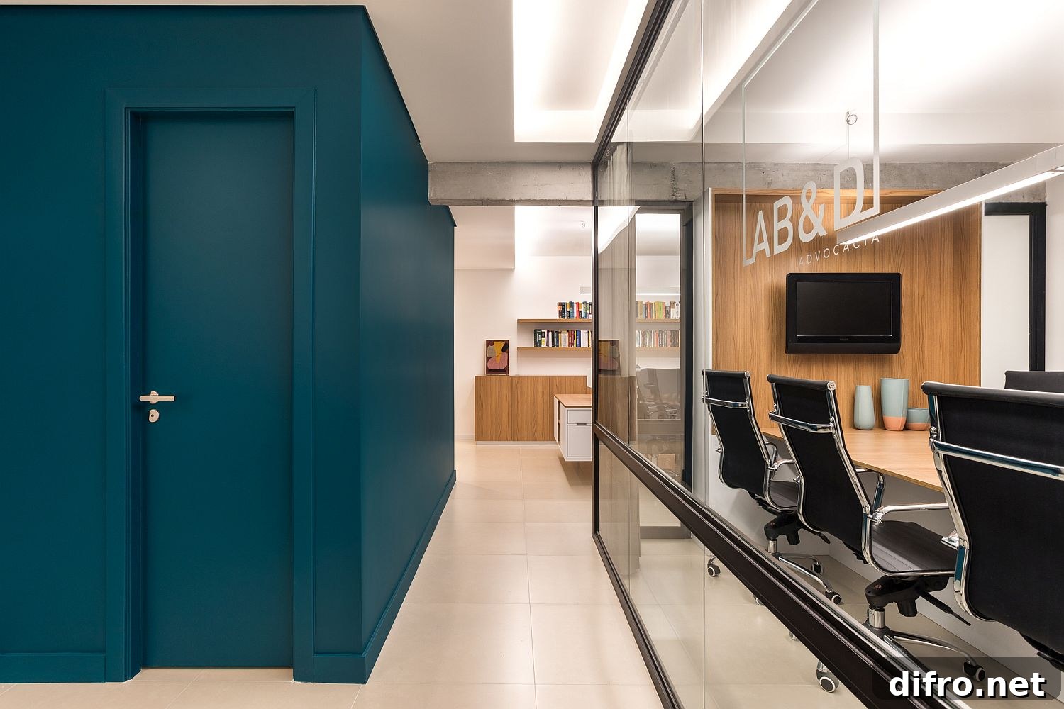 Green color bathroom walls steal the show inside the office