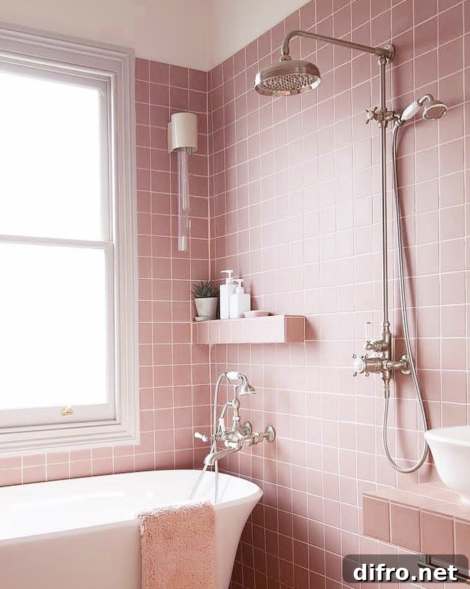 Pink bathroom with serene tones