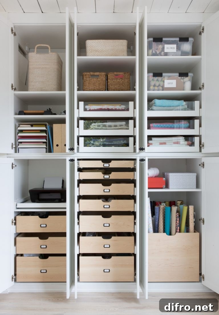 Custom craft closet with cabinetry