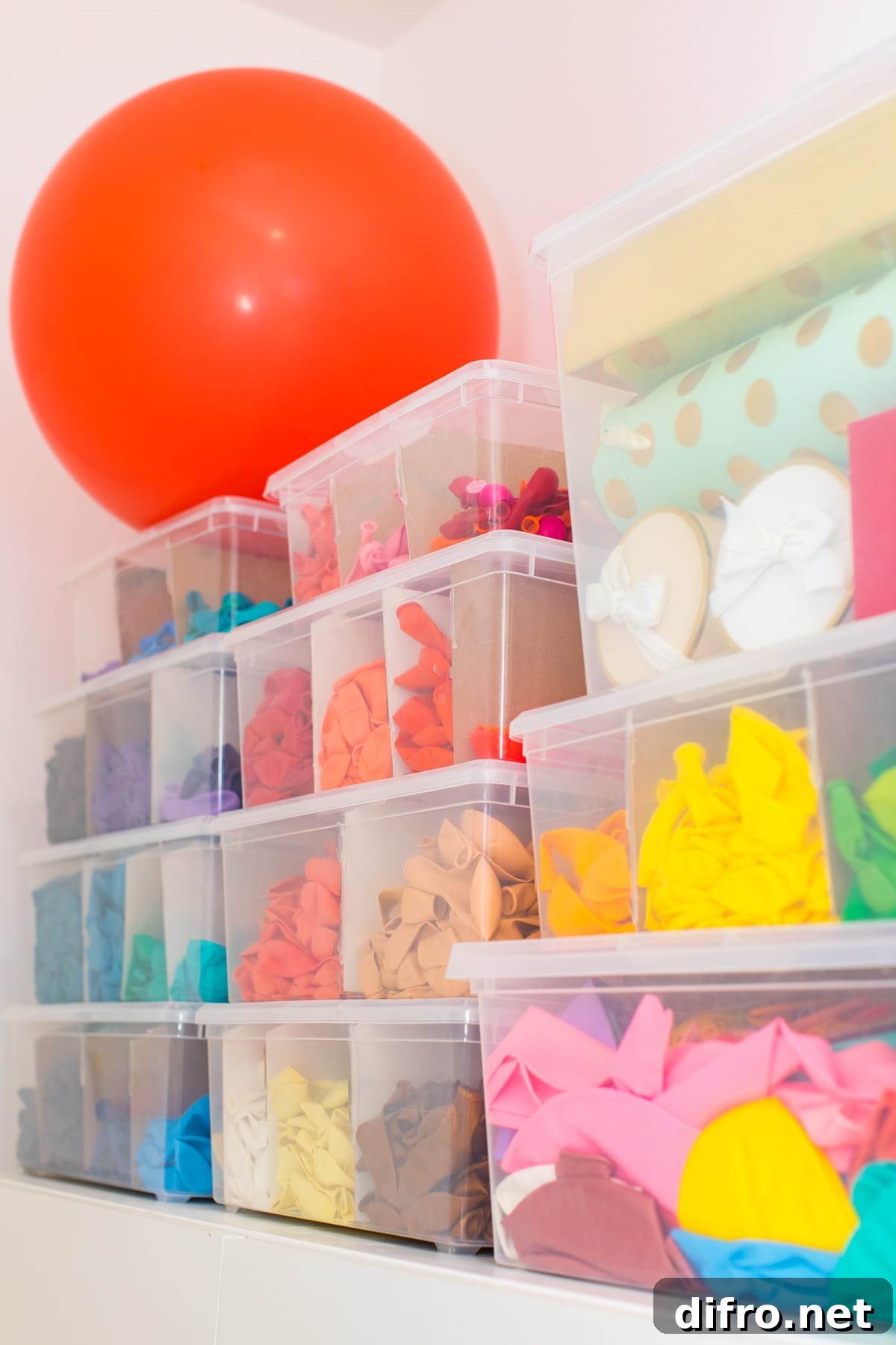Craft closet with color-coded storage
