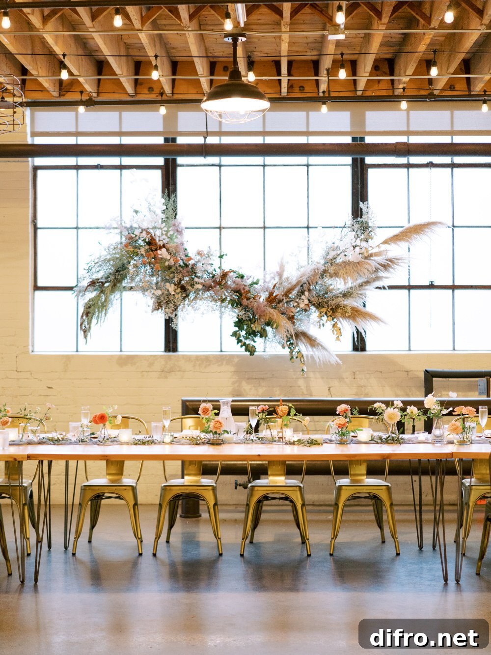 Floral backdrop with pampas grass