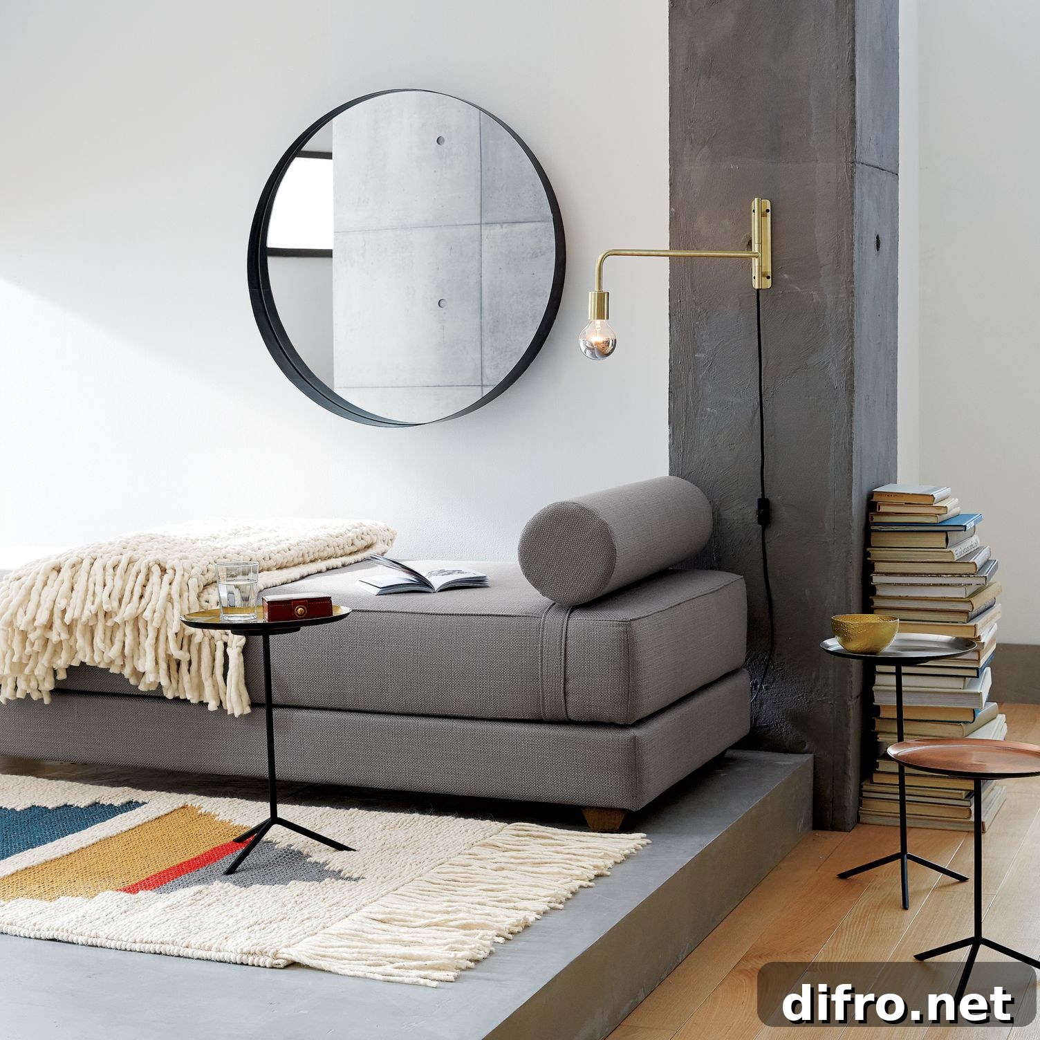 Grey daybed with bolster pillow