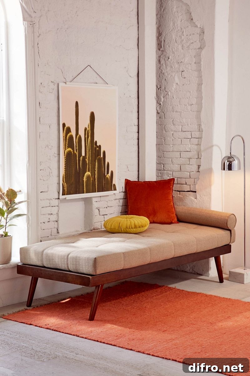 Midcentury style daybed with wooden legs
