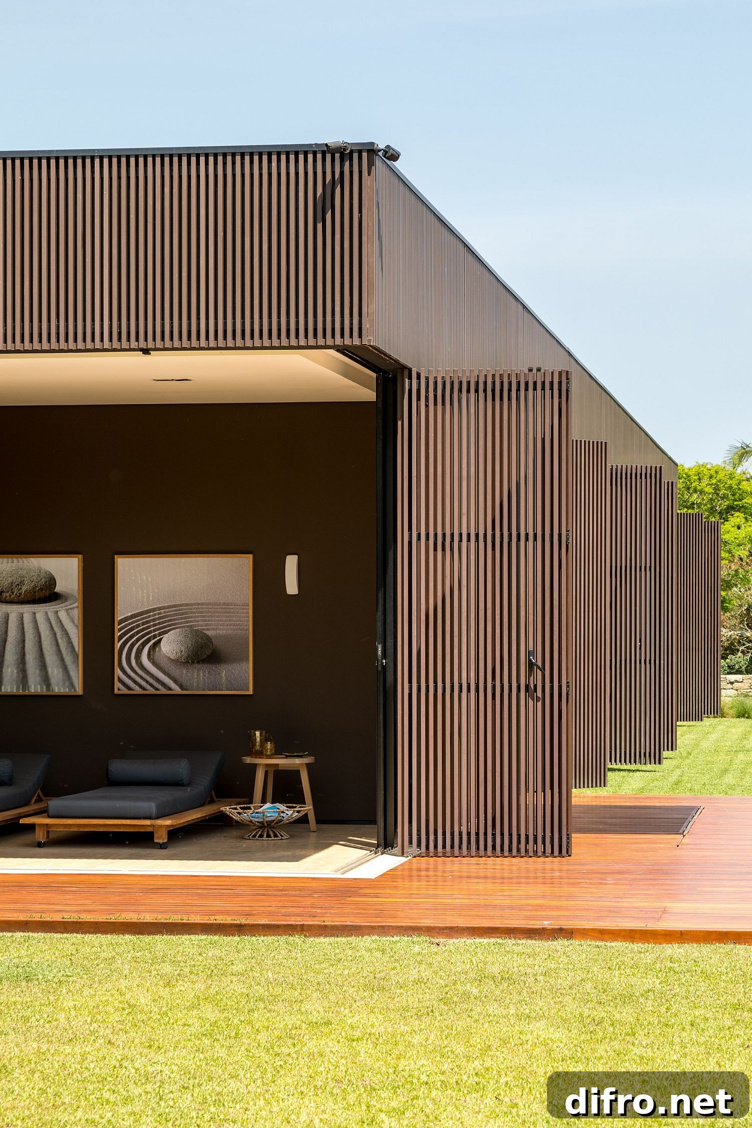 Wooden shutters opening to landscape views