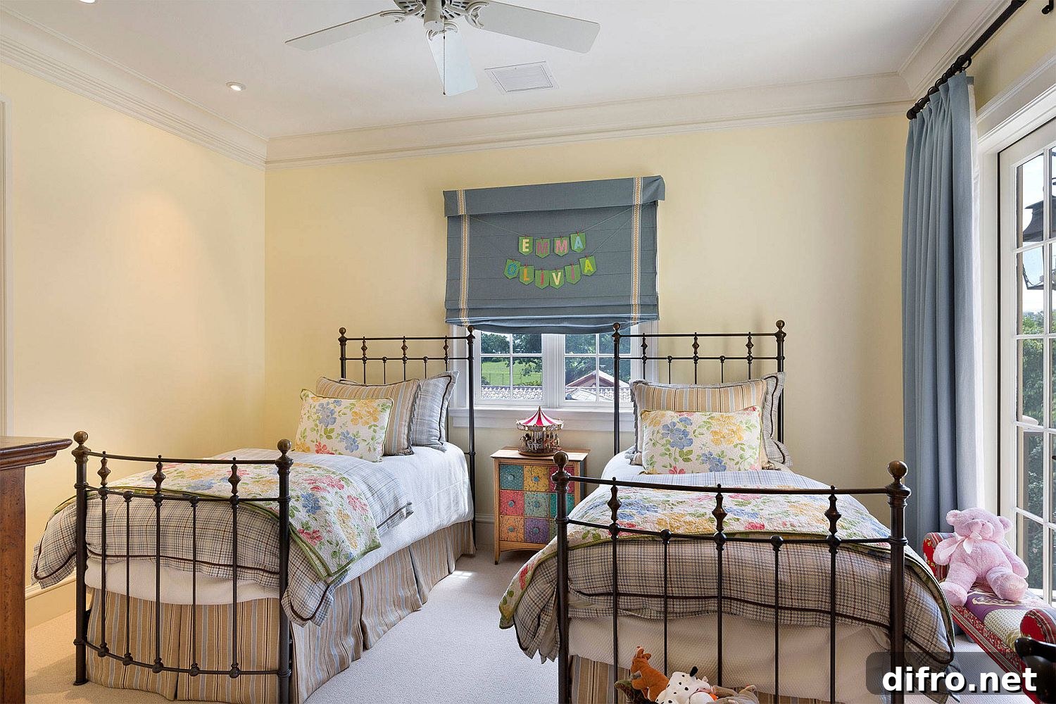 Light yellow walls in a modern Mediterranean bedroom