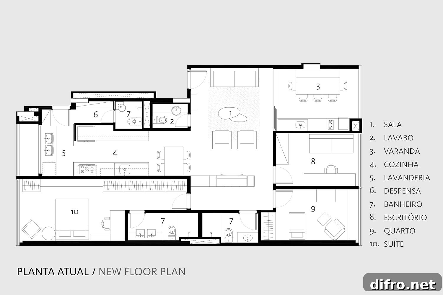 Revised floor plan illustrating the revamped interiors