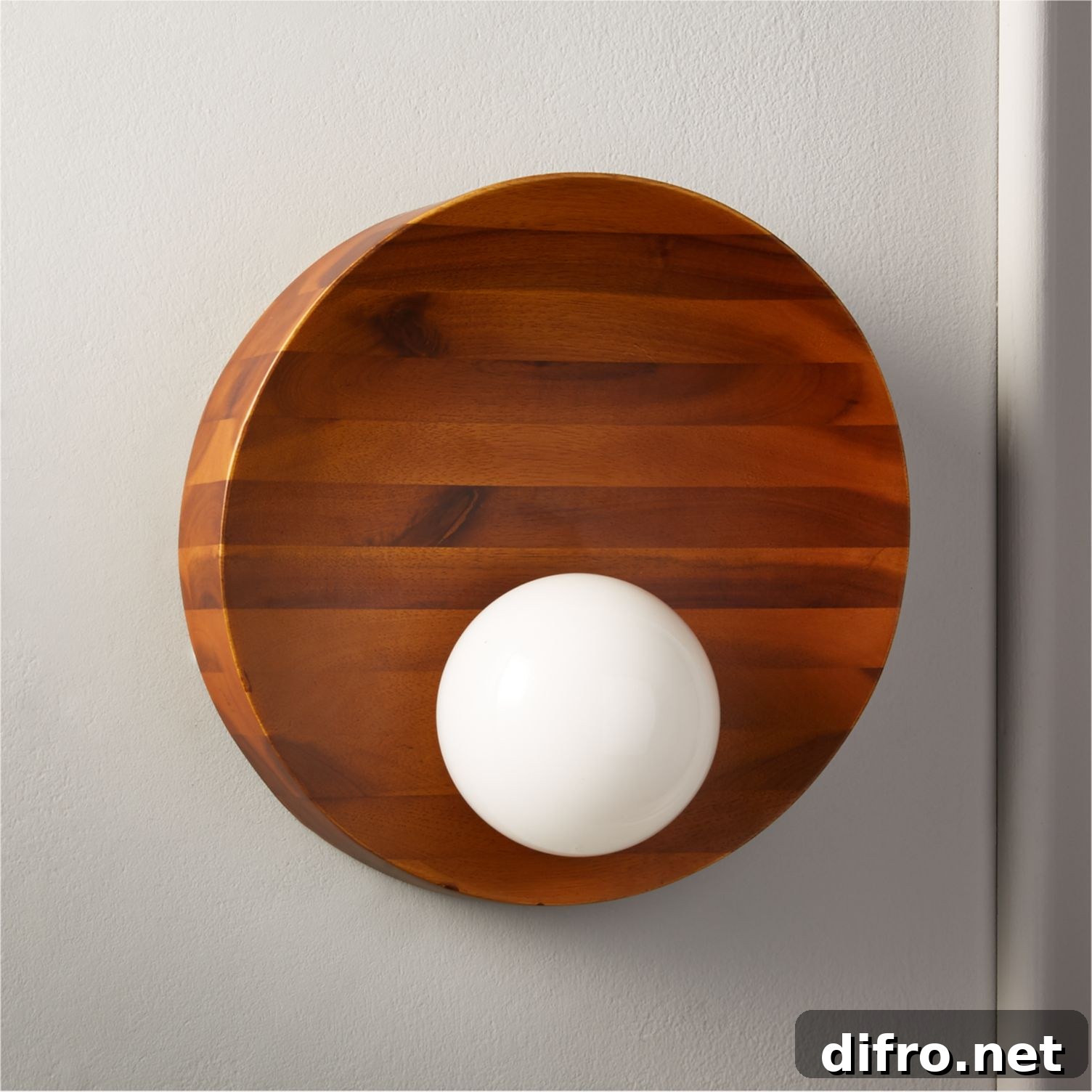 Acacia wood circular wall sconce