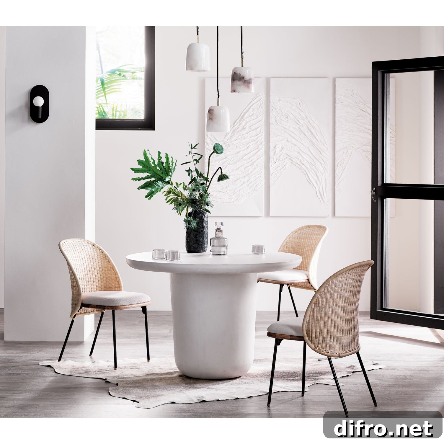 Alabaster pendant lights over dining table