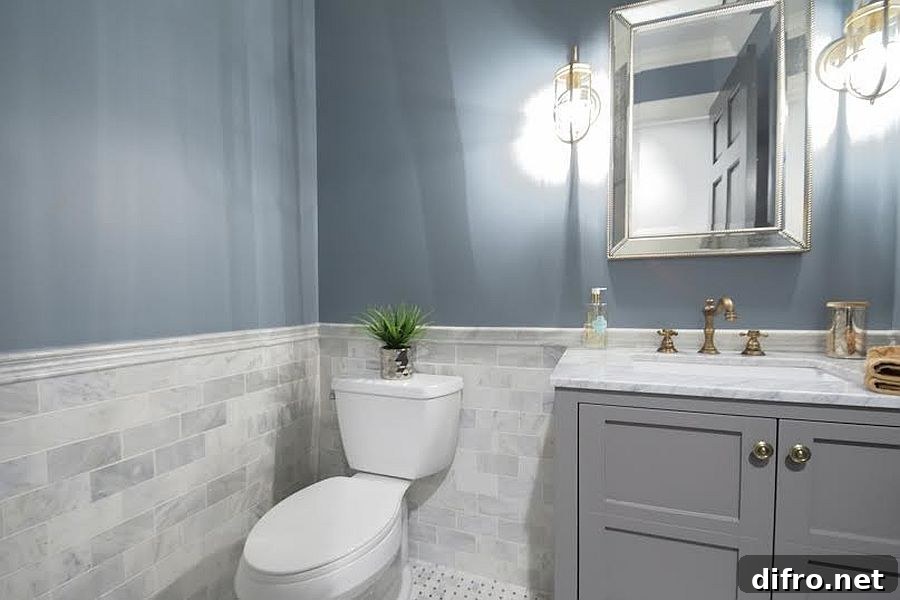 Blue and grey bathroom.