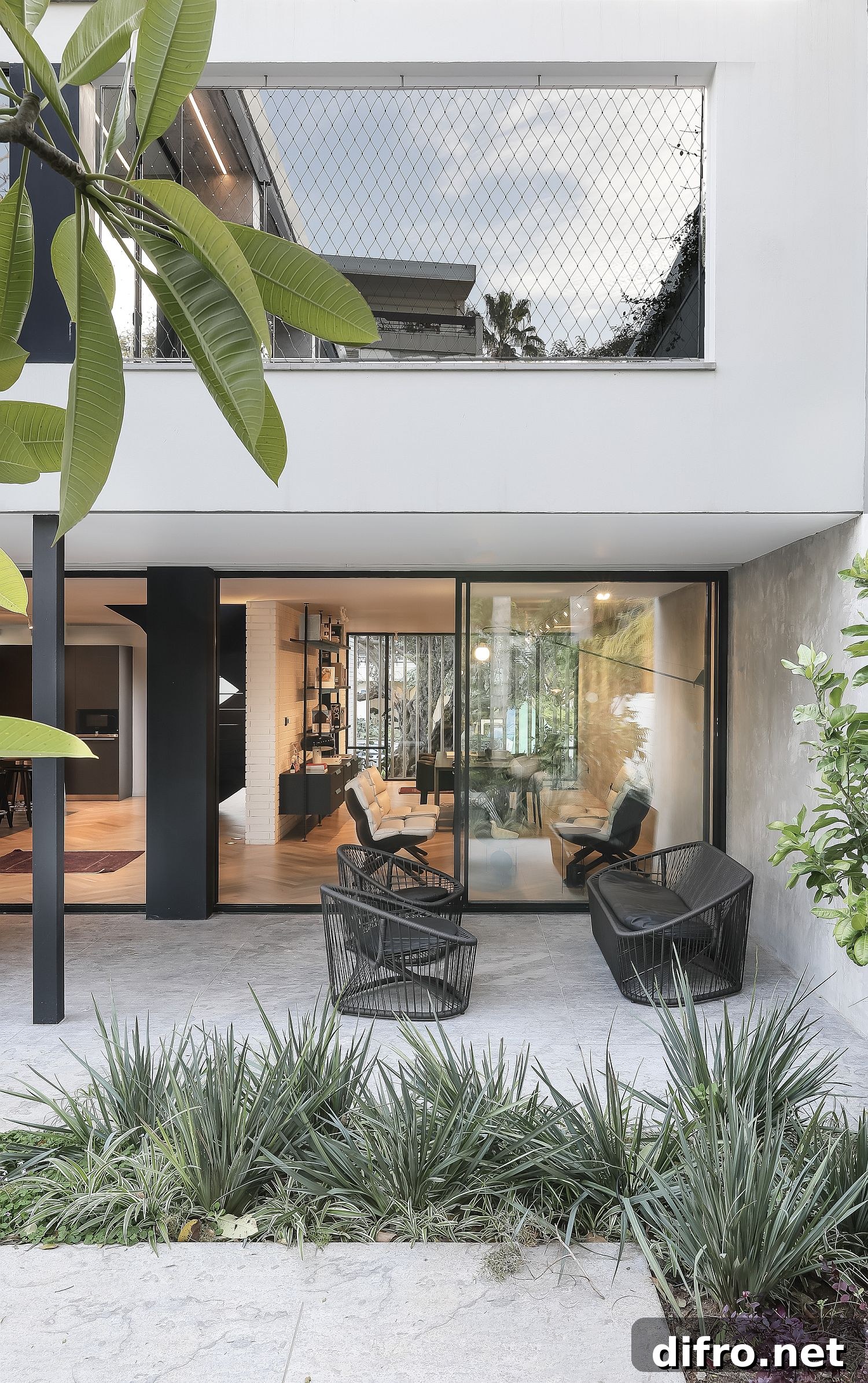 Steel mesh for the top level offers a different visual