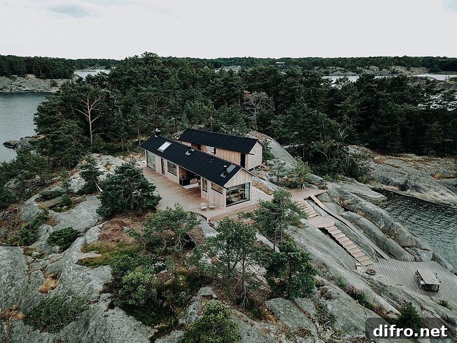 Contemporary cabins with surrounding natural views