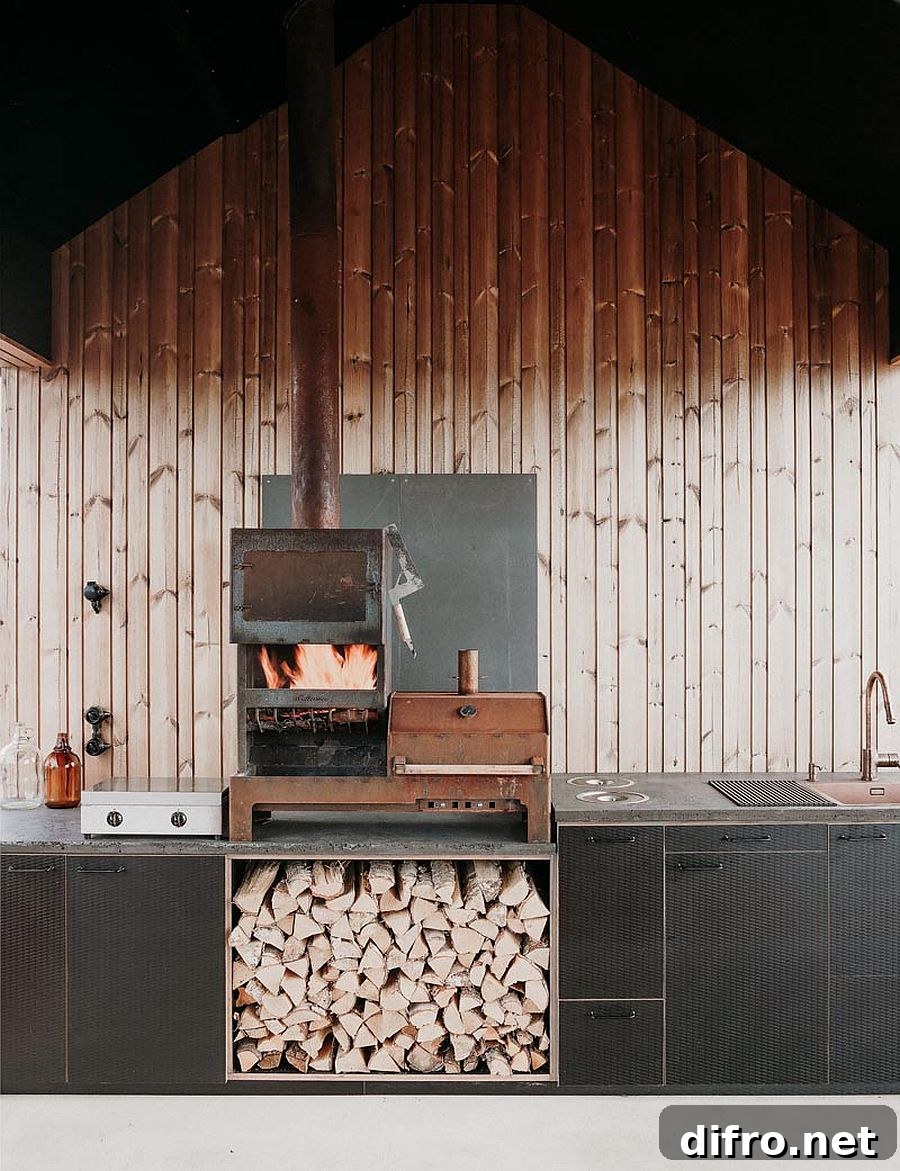 Cozy interior with wood and black accents